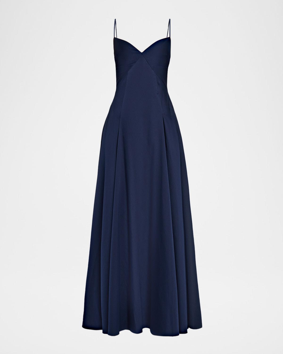 empire-waist sleeveless taffeta godet gown