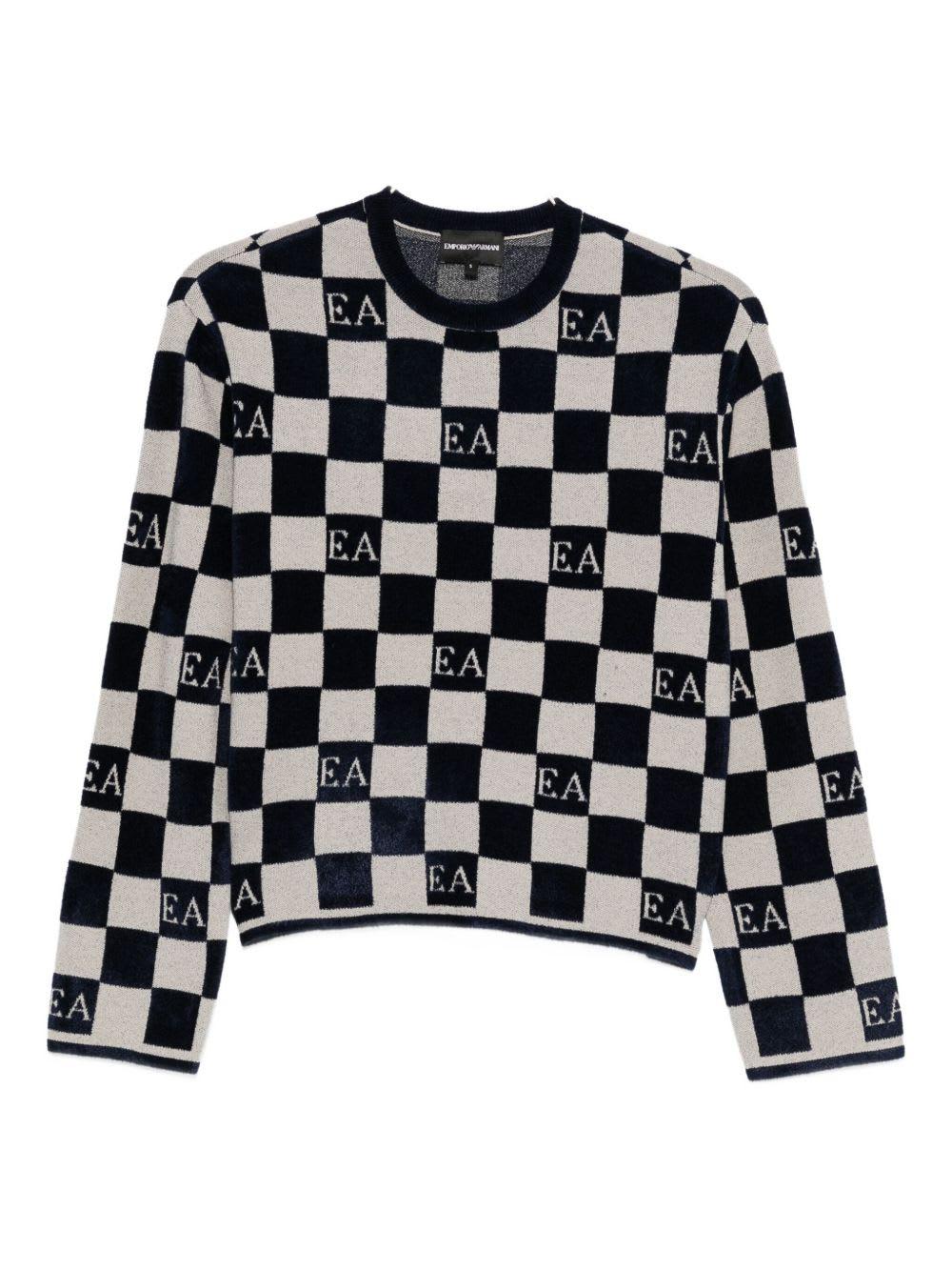 emporio armani check crewneck sweater