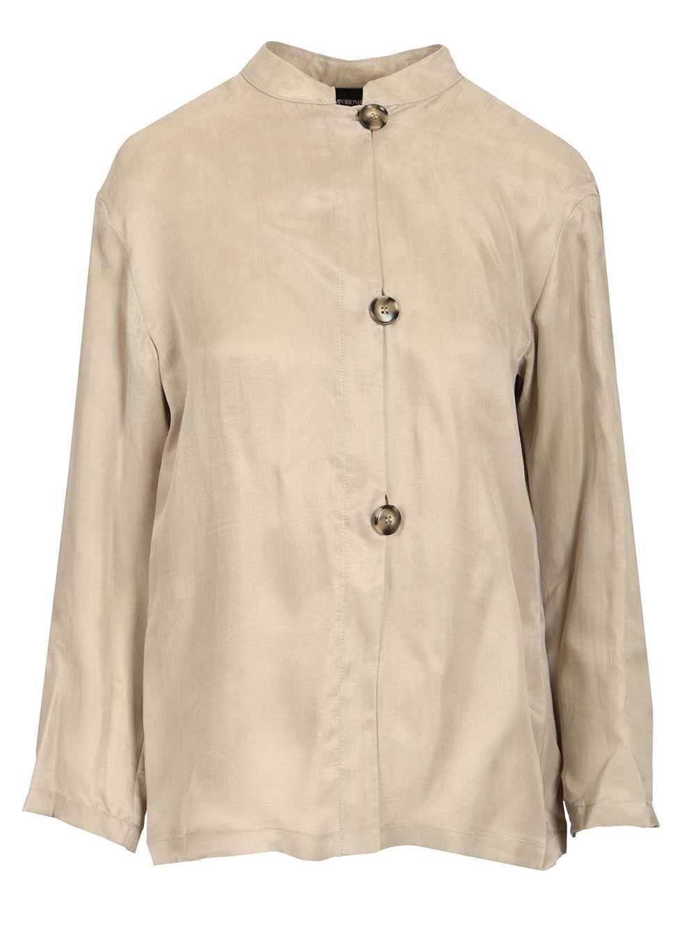 emporio armani guru collar shirt grey fabric: lyocell - women