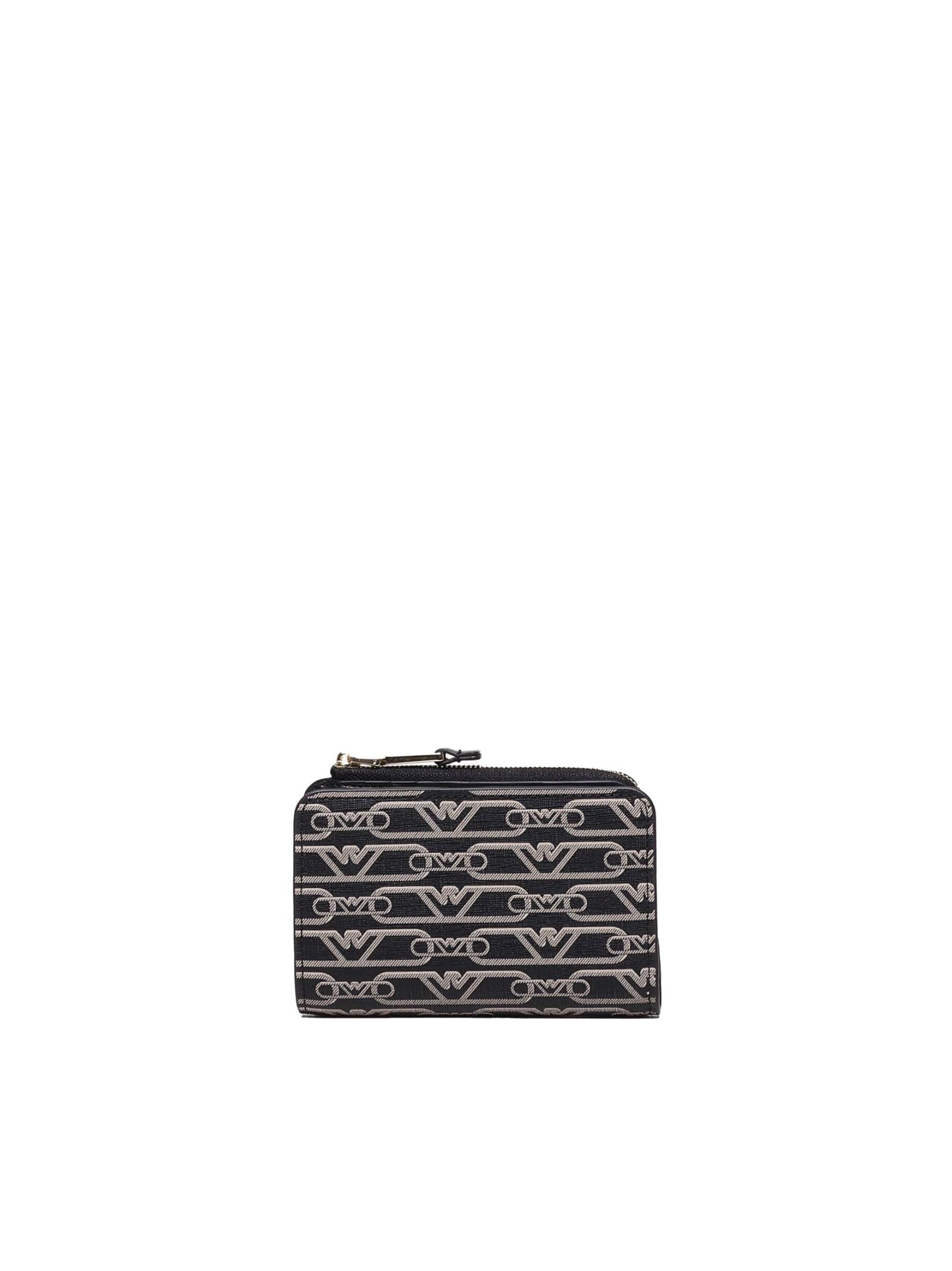 emporio armani wallet with zip in fabric with jacquard logo