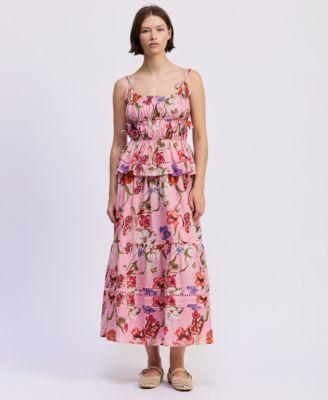 en saison womens celeste peplum top printed pull on maxi skirt