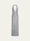 ena sequin deep v-neck column gown