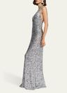 ena sequin deep v-neck column gown