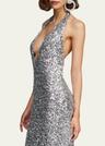 ena sequin deep v-neck column gown