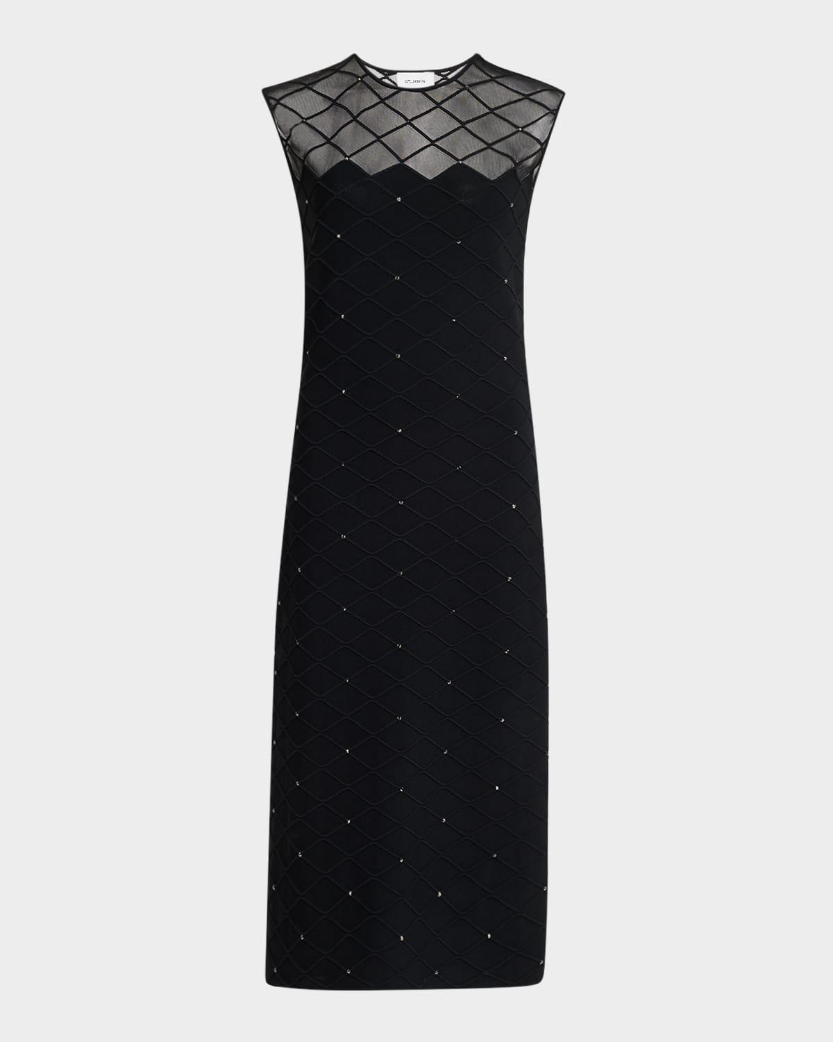 engineered trellis sheer yoke knit dress
