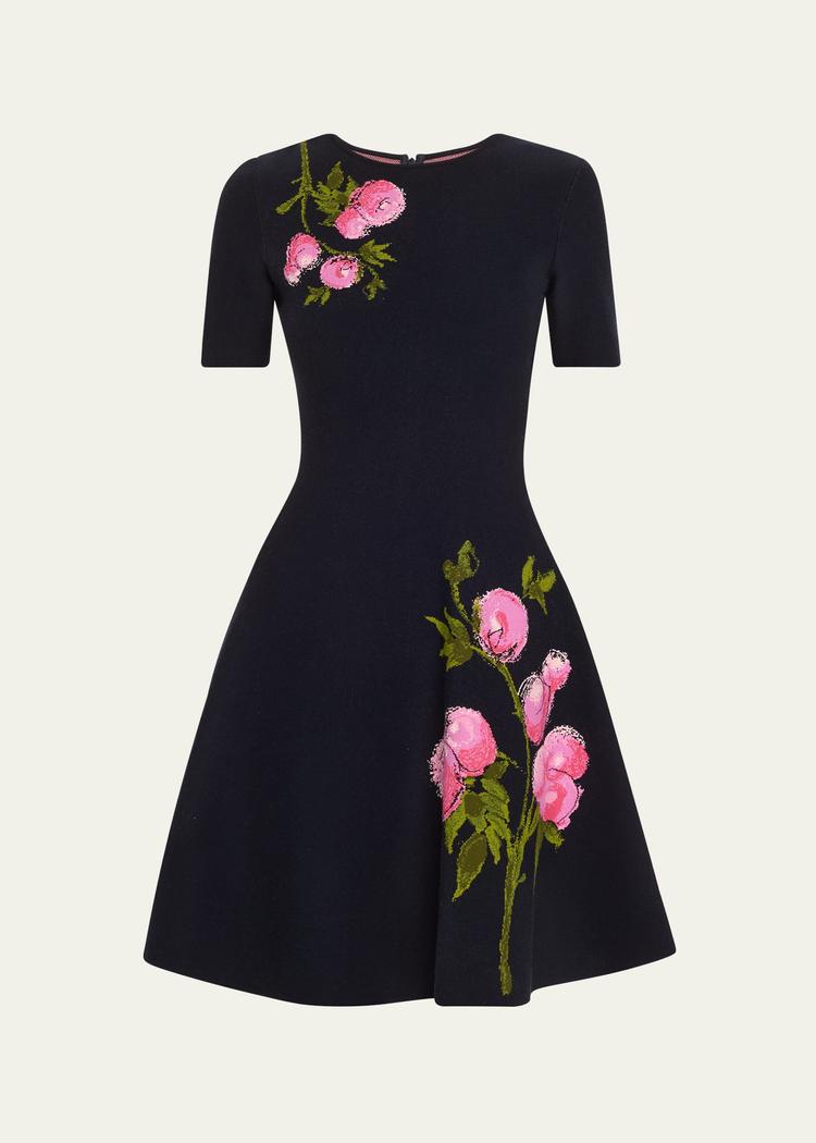 english rose jacquard fit-and-flare dress
