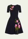 english rose jacquard fit-and-flare dress