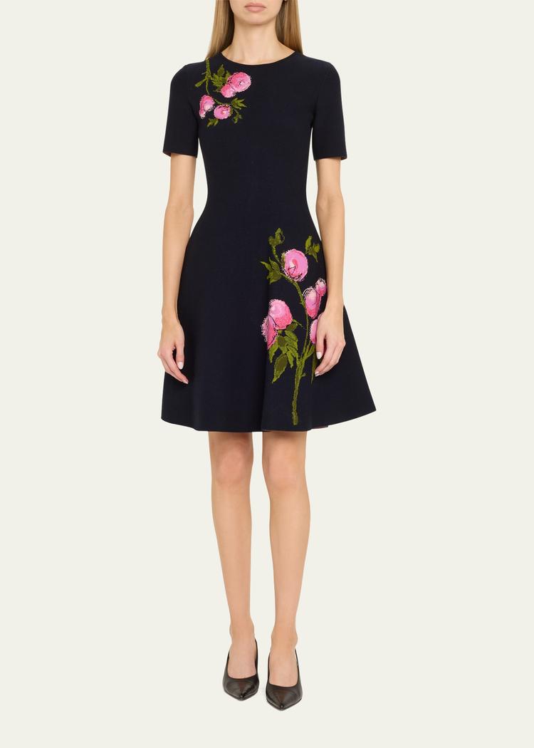 english rose jacquard fit-and-flare dress