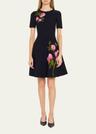 english rose jacquard fit-and-flare dress