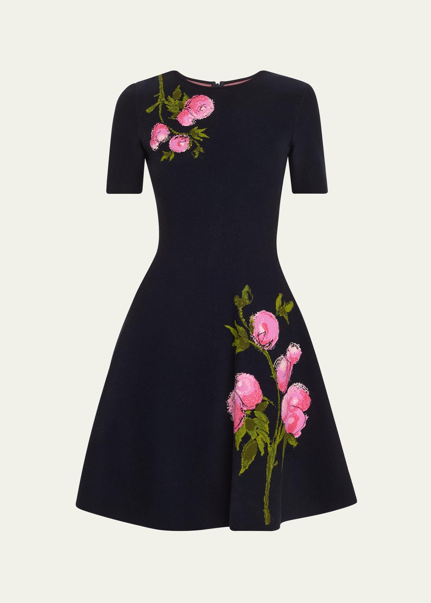 english rose jacquard fit-and-flare dress