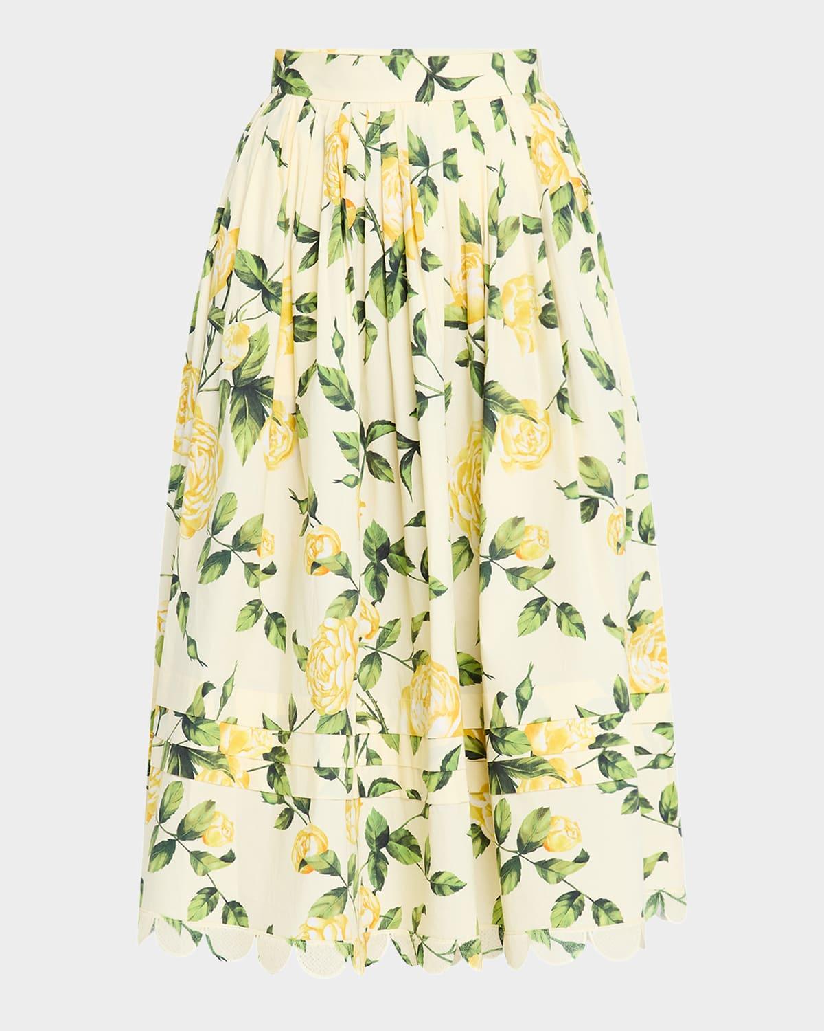 english roses pleated poplin scallop-trim midi skirt