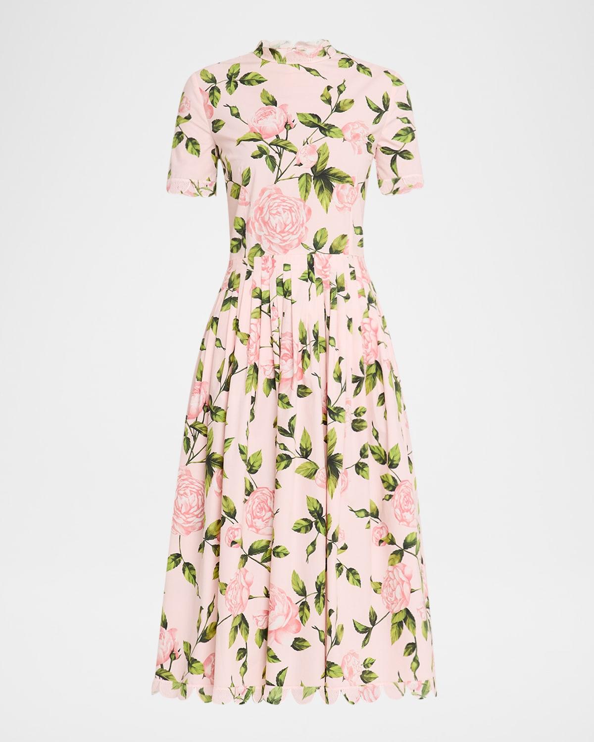 english roses poplin short-sleeve pleated dress