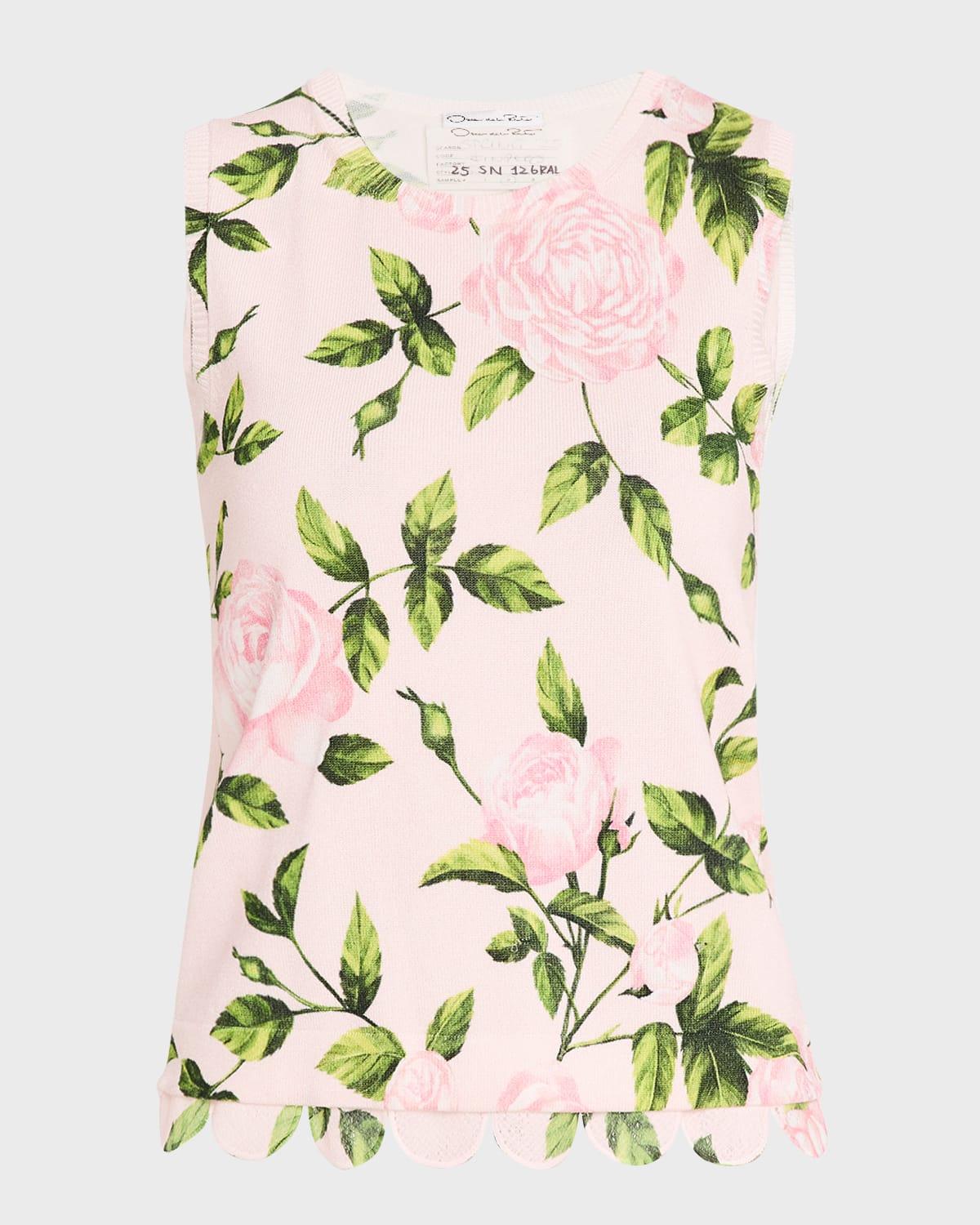 english roses-print knit tank with scalloped trim