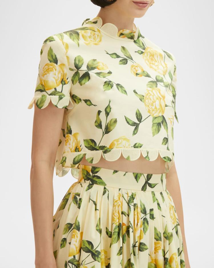english roses scalloped crop poplin blouse