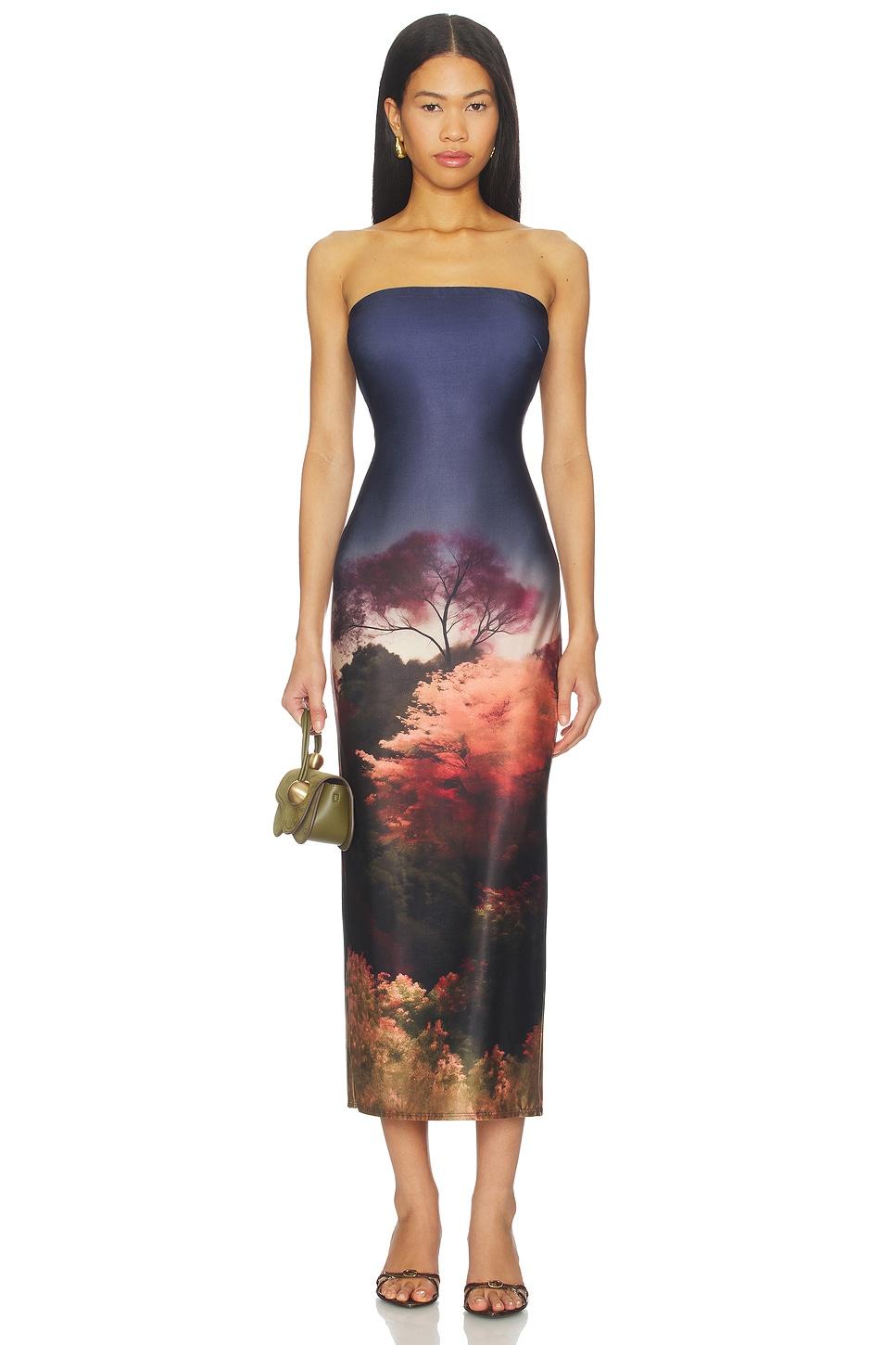 enigma strapless slim midi dress
