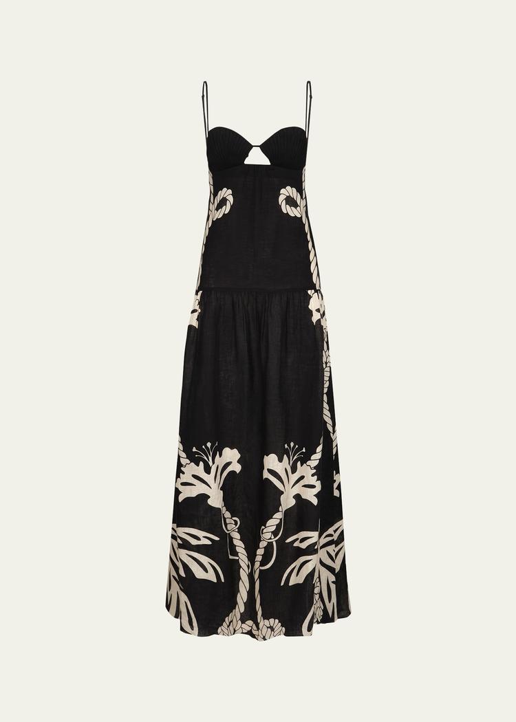 enlightened sailor printed sweetheart linen maxi dress