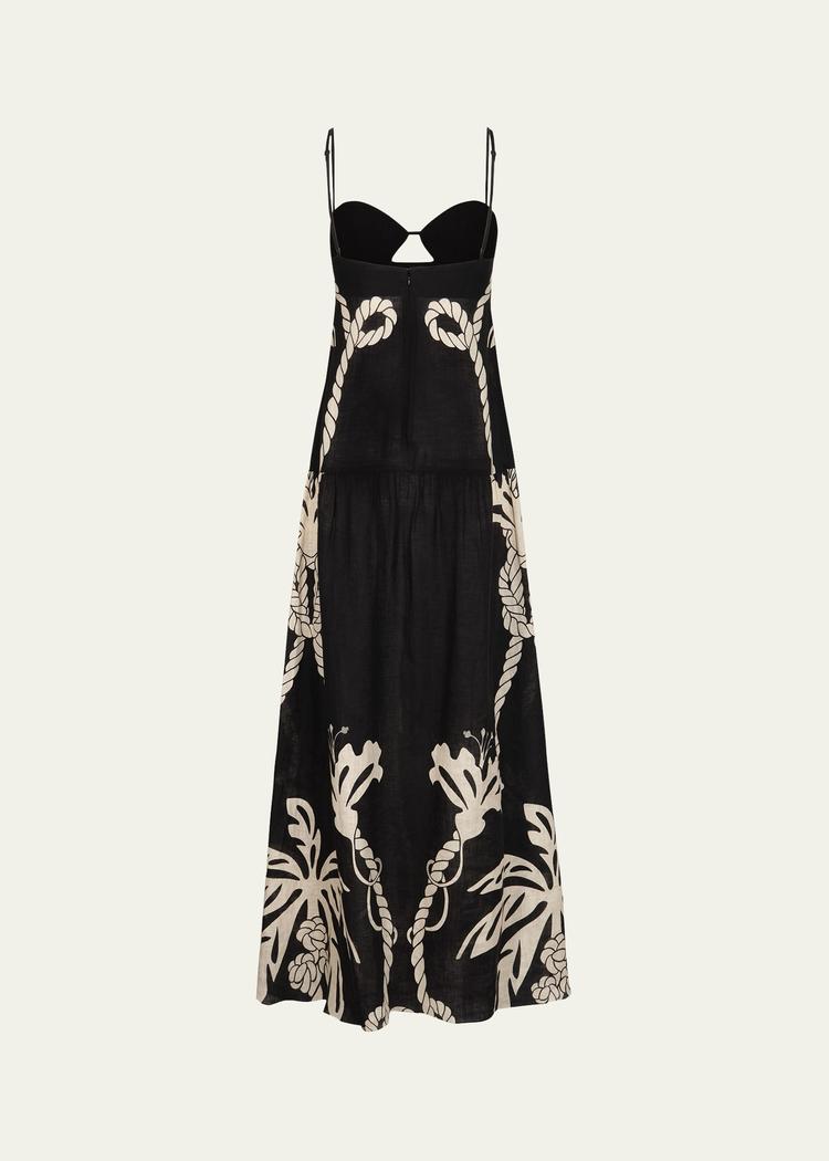 enlightened sailor printed sweetheart linen maxi dress