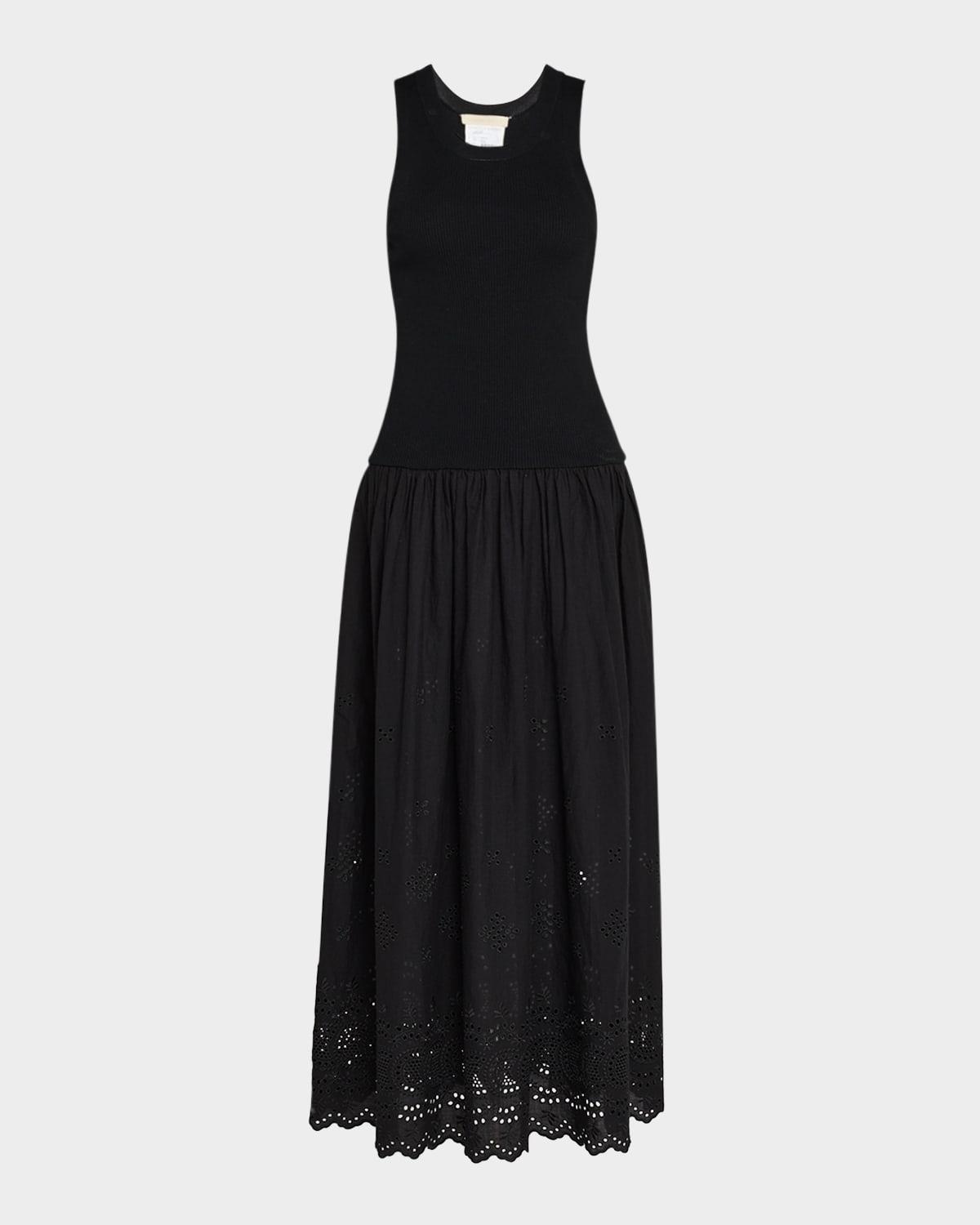 ennaya sleeveless eyelet mixed media midi dress