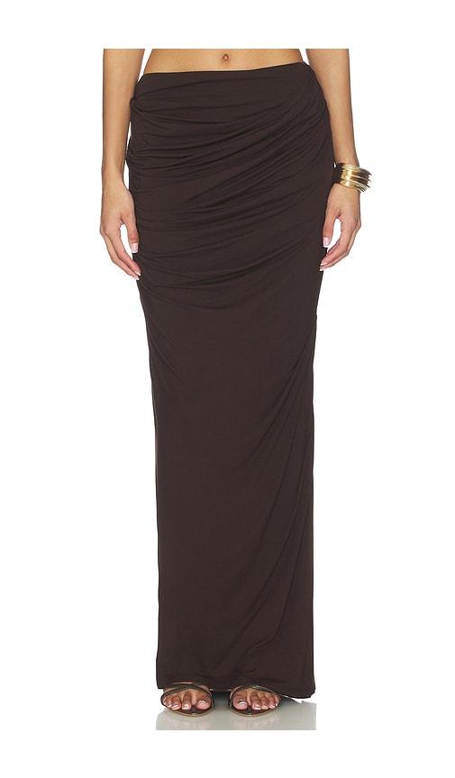 entire studios drape skirt in chocolate.