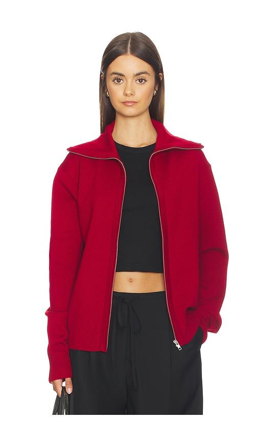 entire studios knit zip up jacket in red.