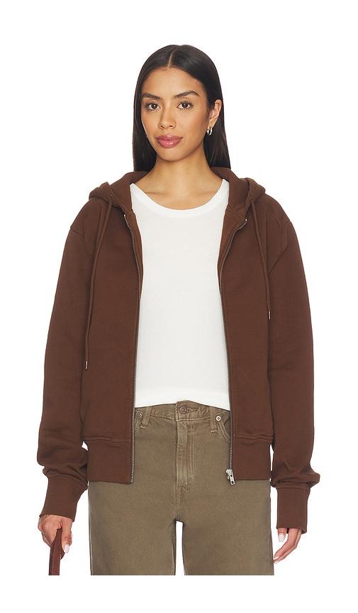 entire studios slim zip up hoodie in brown.