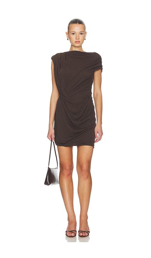 entire studios twist mini dress in brown.