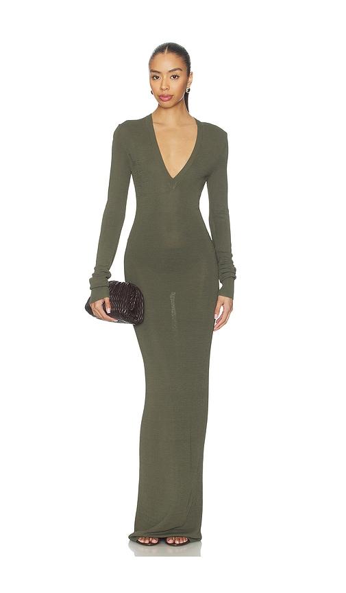 entire studios v neck dress in olive.