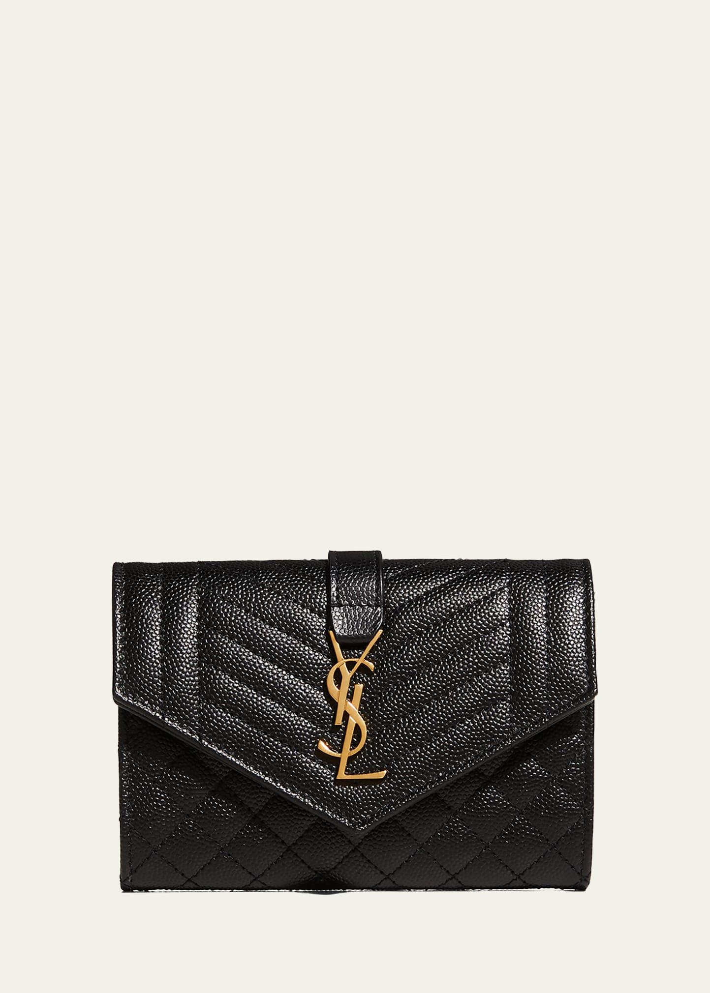 envelope small ysl flap wallet in grained leather