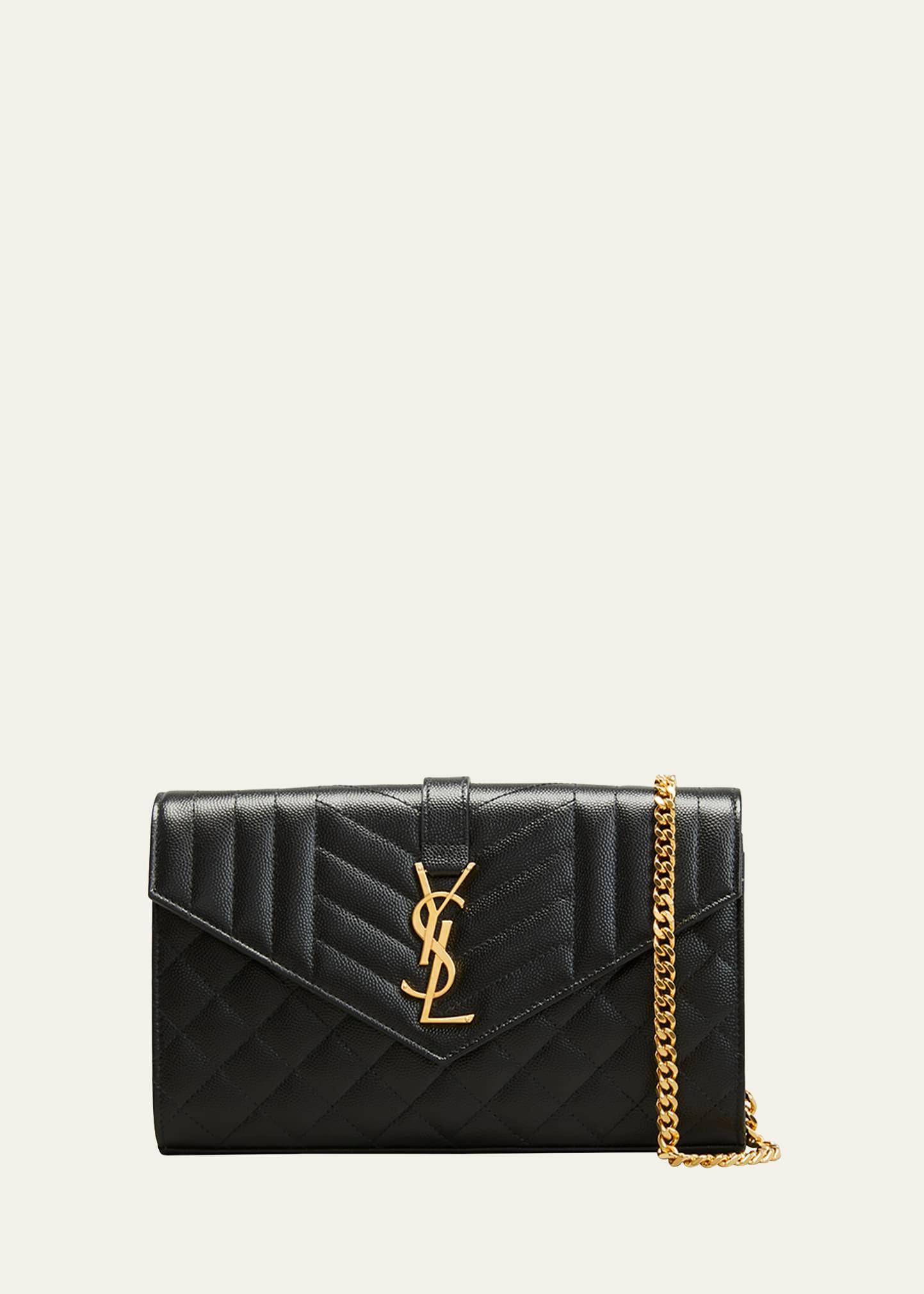 envelope triquilt ysl wallet on chain in grained leather