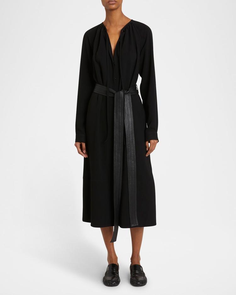 enya lightweight crepe dress with belt