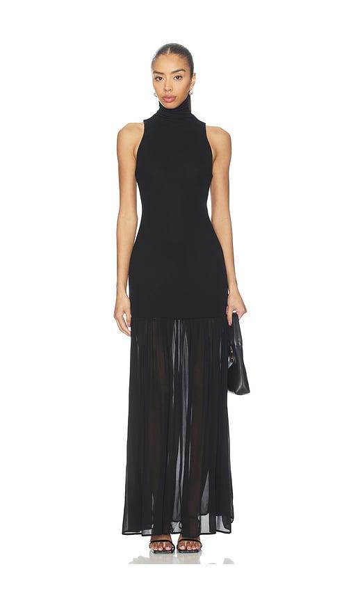 enza costa airy halter turtleneck dress in black.