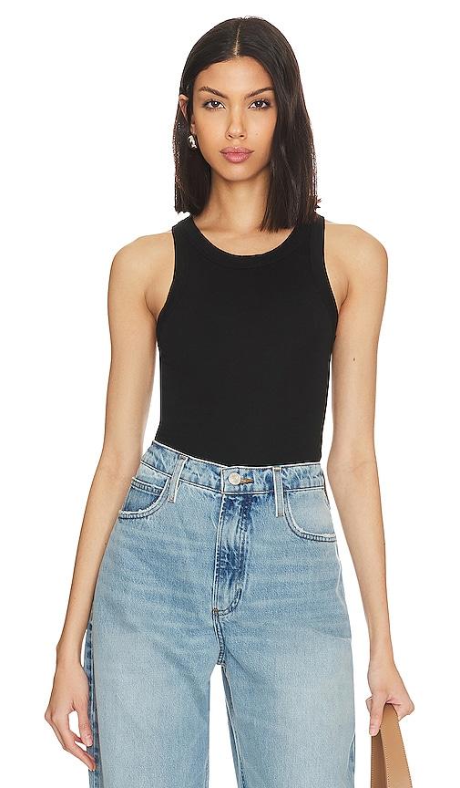 enza costa bold sheath tank in black.