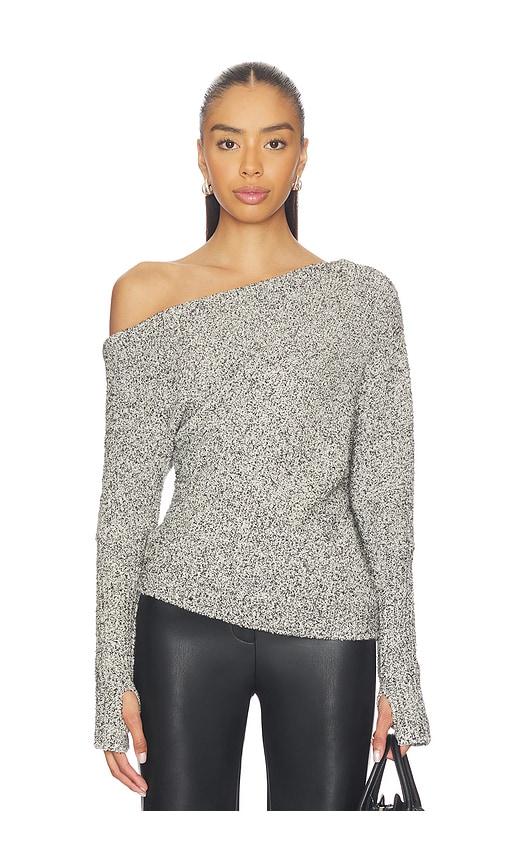 enza costa boucle knit slouch sweater in grey.