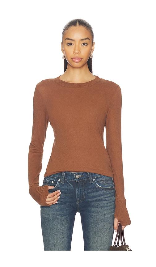 enza costa cashmere easy cuffed crew top in brown.