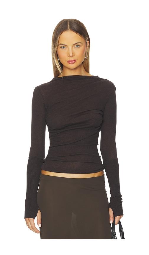 enza costa cashmere twist top in brown.
