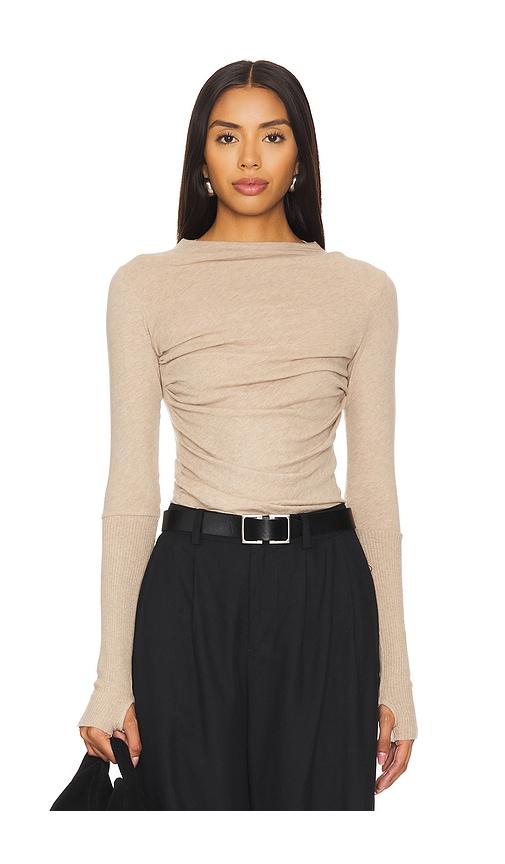 enza costa cashmere twist top in tan.