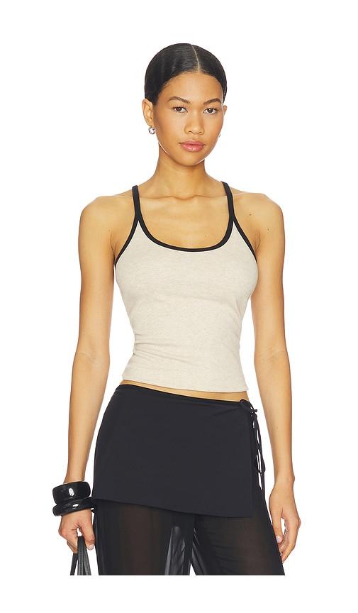 enza costa classic ringer scoop tank in beige,black.