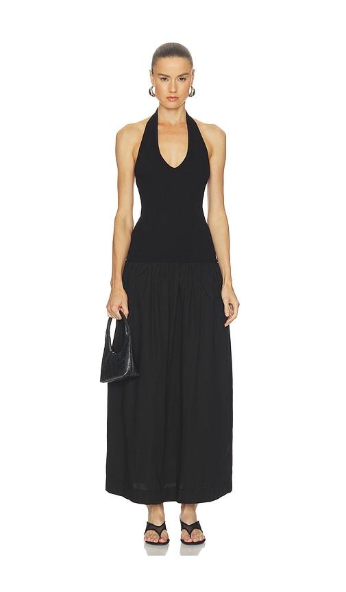 enza costa cotton halter dress in black.