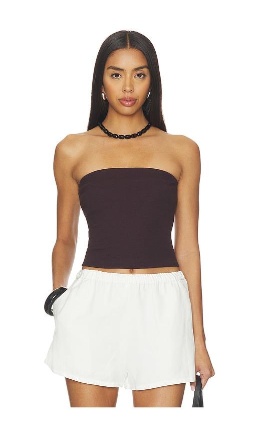 enza costa cotton rib bandeau top in burgundy.
