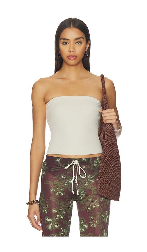 enza costa cotton rib bandeau top in ivory.