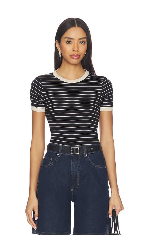 enza costa cotton stripe classic short sleeve tee in black.