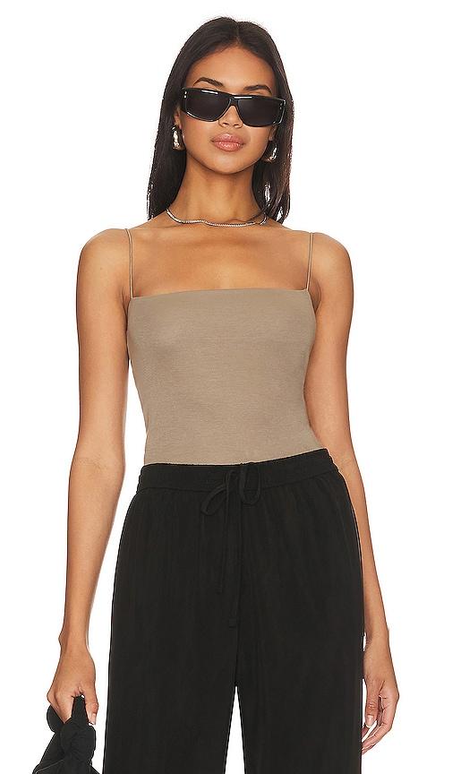 enza costa essential strappy tank in beige.
