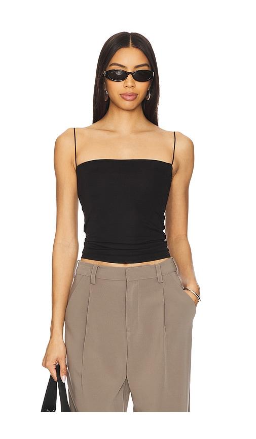 enza costa essential strappy tank in black.