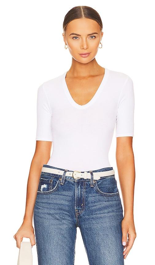 enza costa half sleeve top in white.