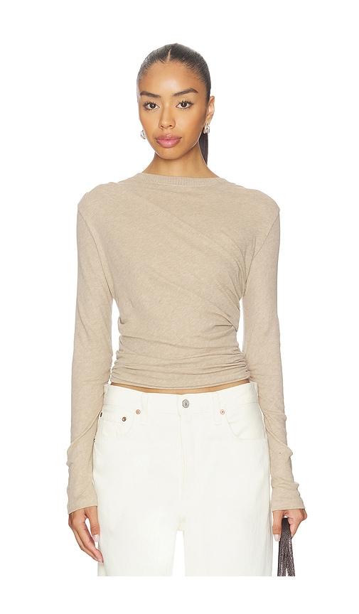 enza costa jersey long sleeve crew top in beige.