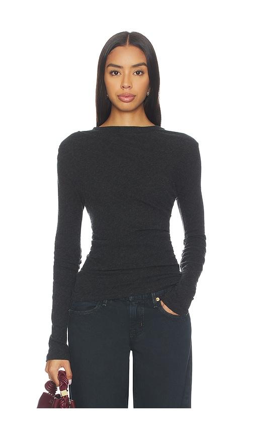 enza costa jersey long sleeve crew top in charcoal.