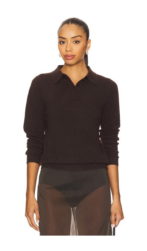 enza costa knit cashmere polo sweater in chocolate.