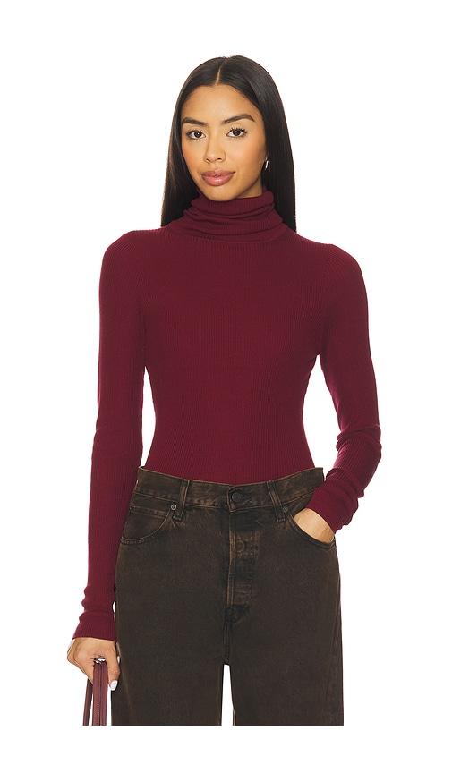 enza costa layering turtleneck sweater in burgundy.