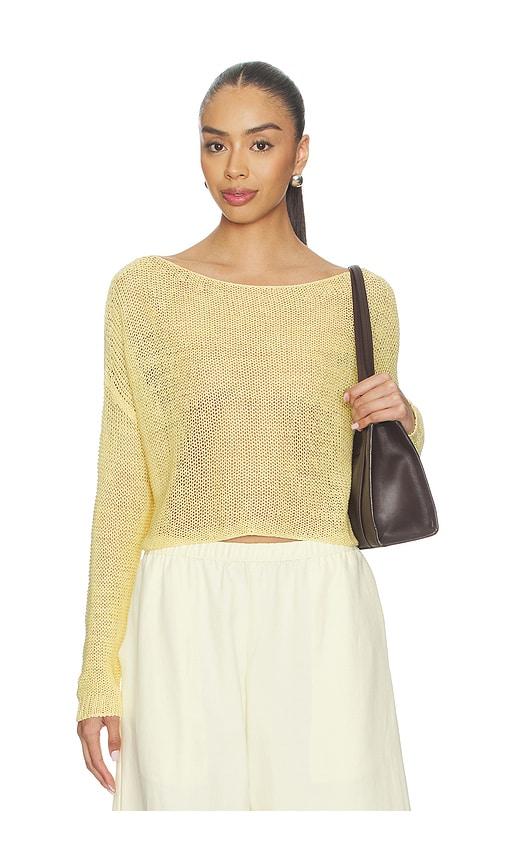 enza costa linen open knit bateau sweater in yellow.
