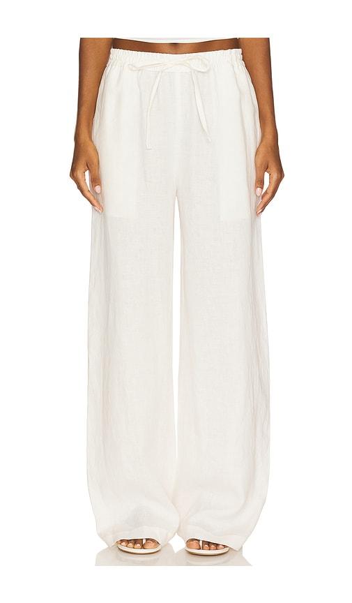 enza costa linen resort pant in white.
